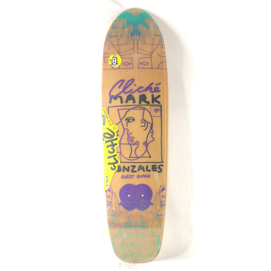 Cliche Mark Gonzales Guest Board Purple/Blue/Black/Tan Size 8.0 Shaped Skateboard Deck