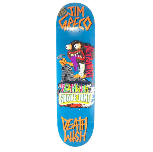 Deathwish Jim Greco Hotrod Personal Deck With Custom Shake Junt, Altamont Stickers Blue/Orange/Black/Multi Color Size 8.475 Skateboard Deck