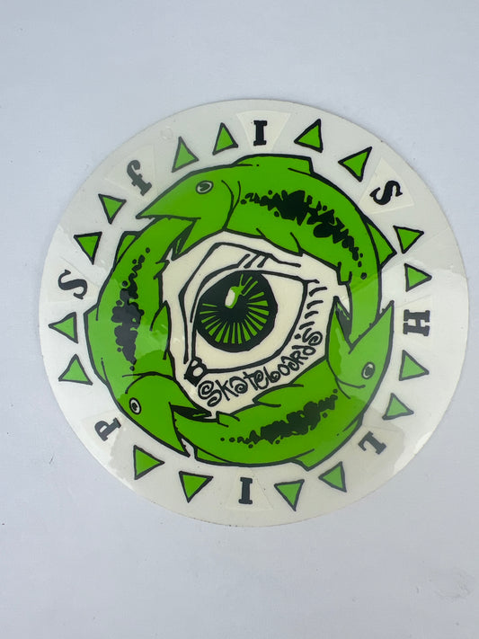 Fishlips Skateboards Fish Ouroboros Clear Yellow White Size 5.6" X 3" Vintage NOS Sticker 1989