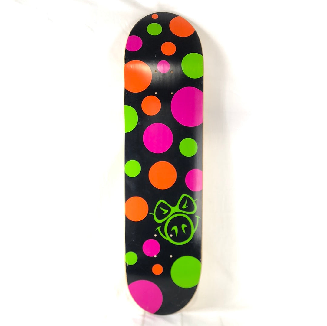 Pig Polka Dot Graphic Black/Green/Pink/Orange Size 8.2 Skateboard Deck