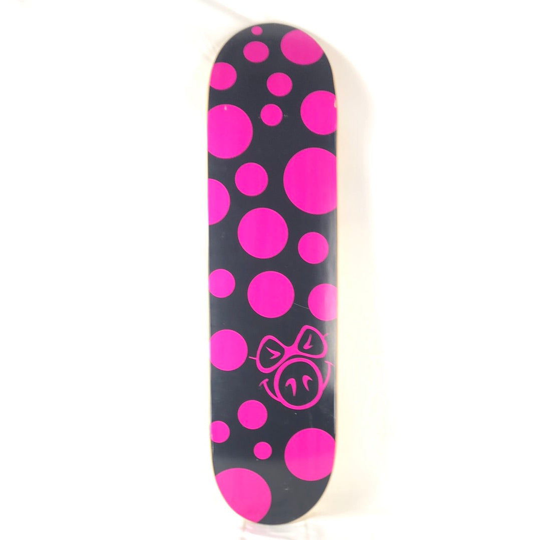 Pig Wood Face Polka Dots Black/Pink 8.1" Skateboard Deck