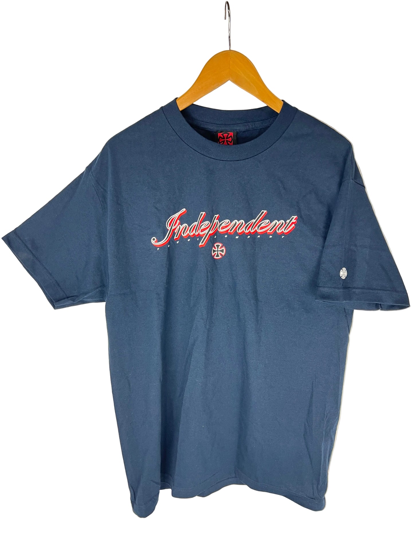 Independent 3D Font Navy Black Red White Size L S/s Vintage Shirt