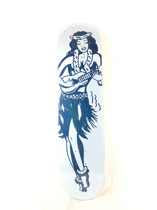 Dance Hula Girl graphic White Blue Size 8.125 Skateboard Deck