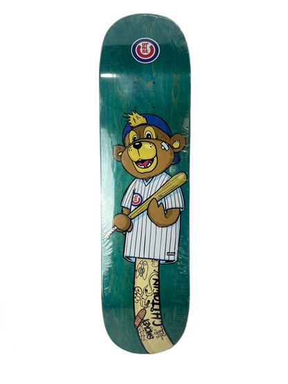 Uprise X Felipe Motta Uprise Pups Mascot Series Chicago Cubs Turquoise Woodgrain White Blue Red Size 8.0" Vintage NOS Deck
