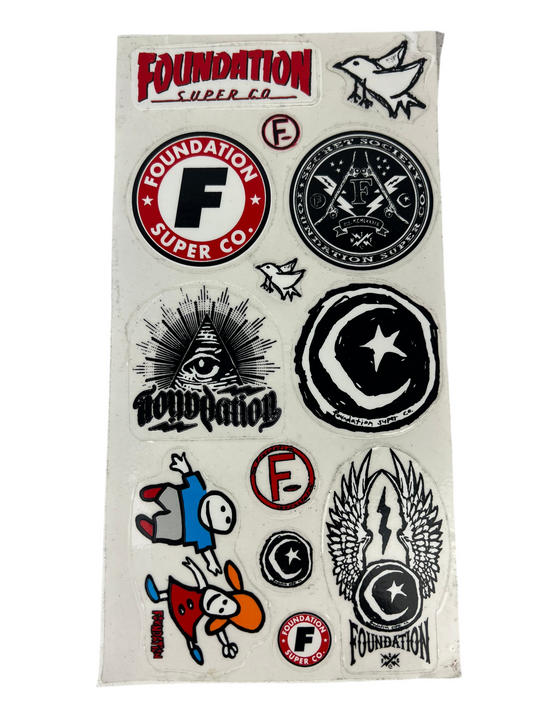 Foundation Super Co.  13 Stickers Clear Black Red Multi 10 X 5.25" Vintage NOS Sticker Sheet