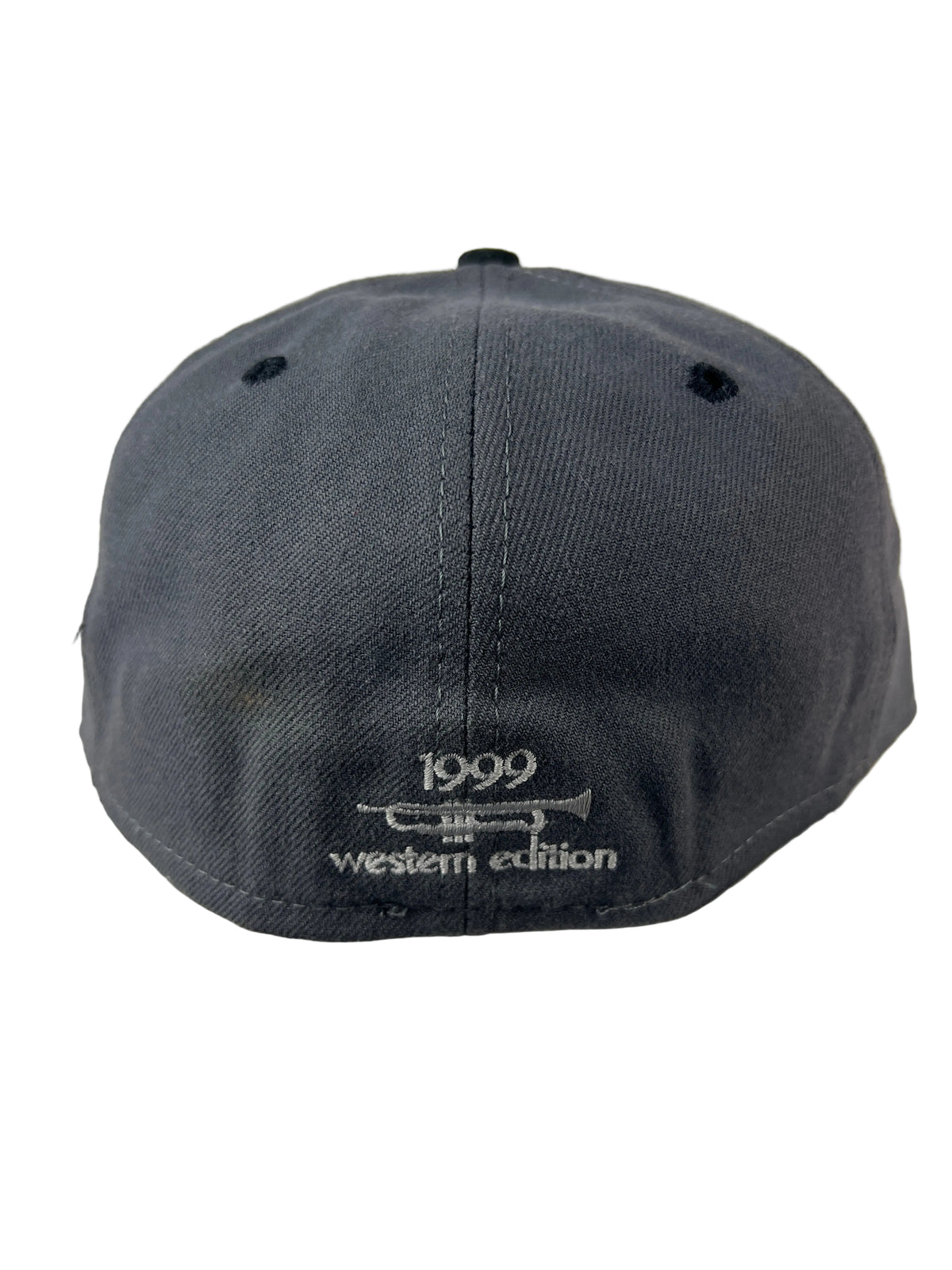 Western Edition X New Era WE Initials Logo Trumpet Back Print Grey Black Silver Size 7 1/4 58CMVintage Fitted Hat 1999