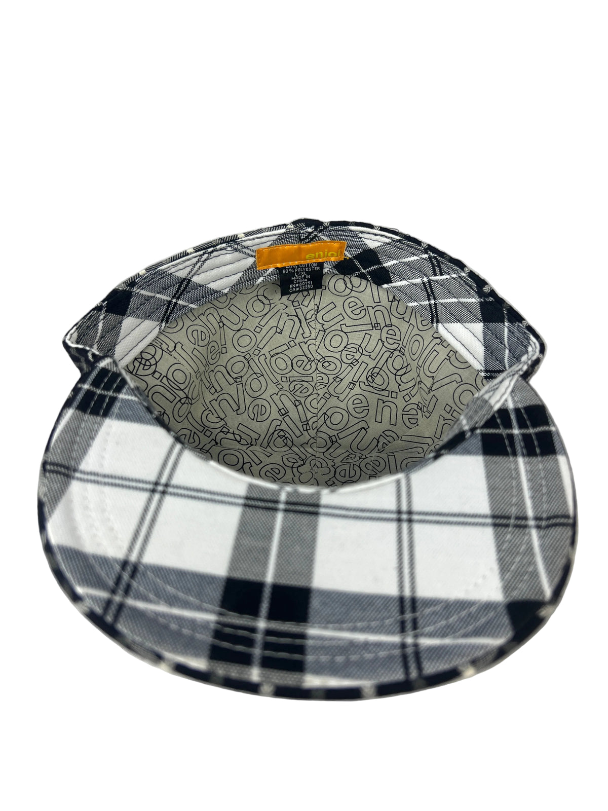 Enjoi Thick Box Logo White Black Plaid Metallic Panda Pin On Back Size L/XL Vintage Fitted Hat