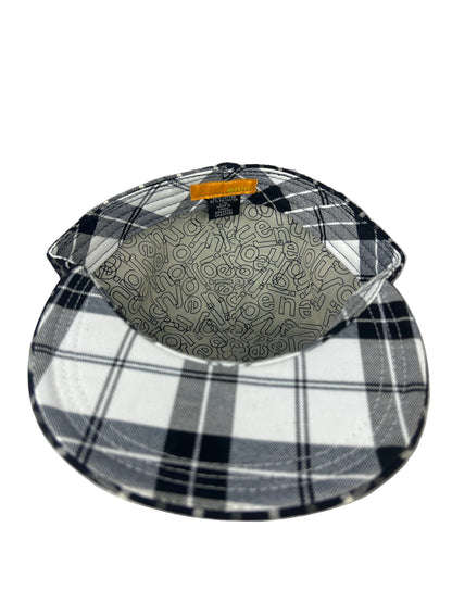 Enjoi Thick Box Logo White Black Plaid Metallic Panda Pin On Back Size L/XL Vintage Fitted Hat