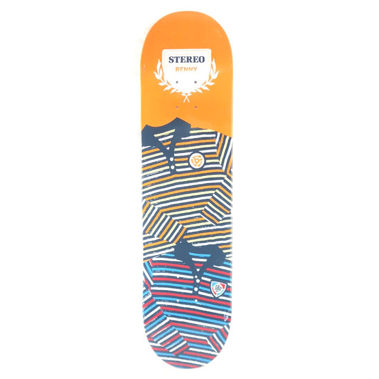 Stereo Benny Fairfax Striped Shirts Orange/White/Blue/Red Size 8.0 Skateboard Deck