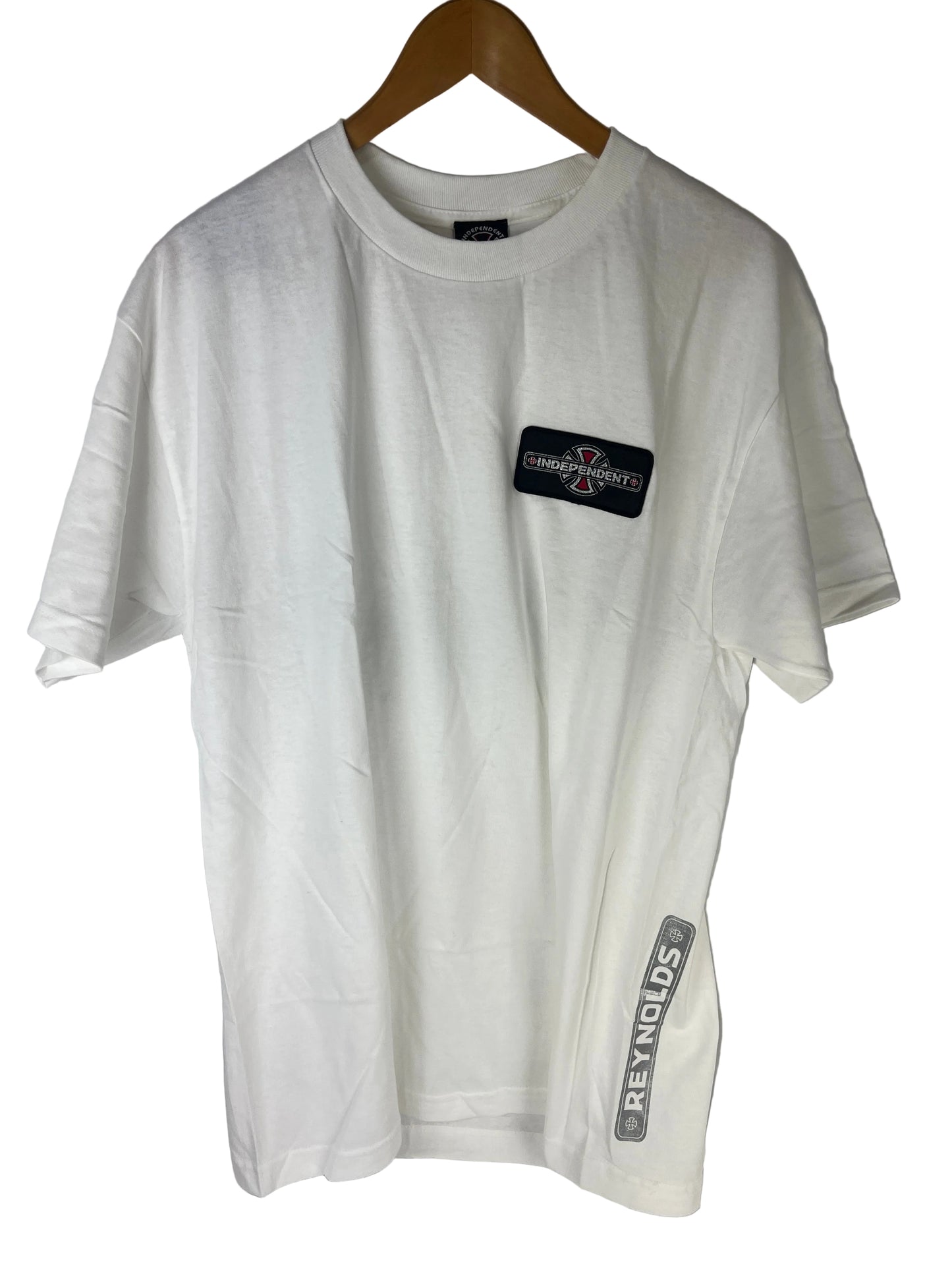 Independent Trucks Andrew Reynolds Iron Cross Patch Metallic Silver Red Black White Reynolds Side Print In Grey Size L S/s Vintage Team Shirt
