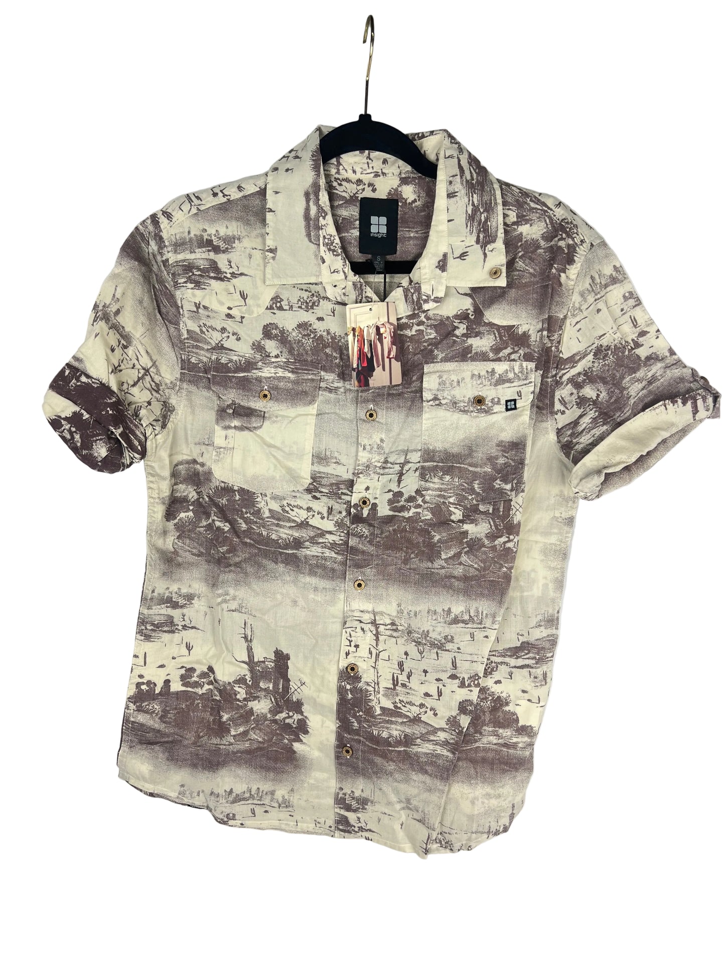 Insight Desert Graphic Tan Brown Mens Size S S/s Vintage Button Up Shirt