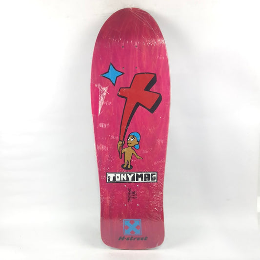 H-Street Tony Mag Holding A Cross Pink/Blue 10" Shaped Skateboard Deck 2011 Reissue