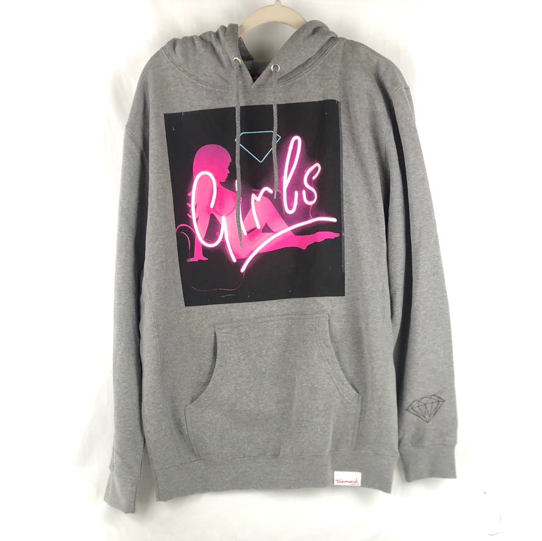 Diamond Girls Chest Logo Grey Pink Size L Hooded Sweatshirt