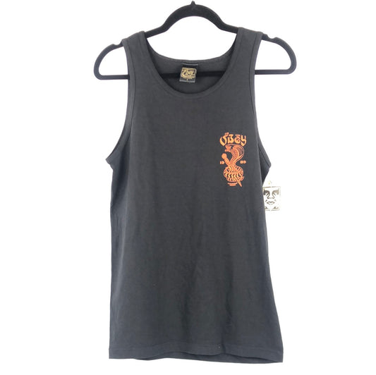Obey Chest And Back Logo Black Orange Size S Tank Top