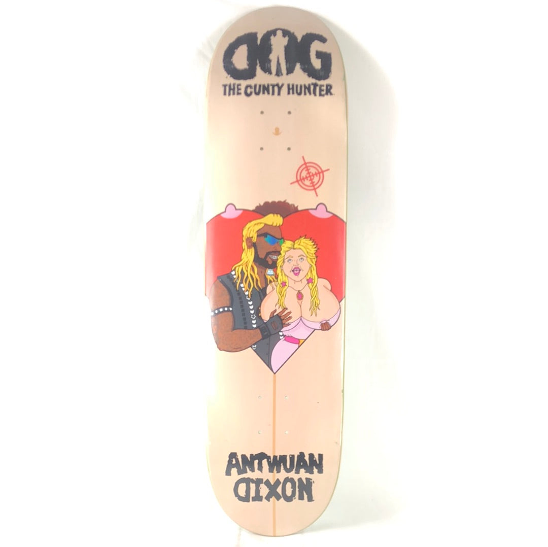 DOG 'Dog The Cunty Hunter" Graphic Tan/Black/Red/Pink/Yellow Size 8.5 Skateboard Deck