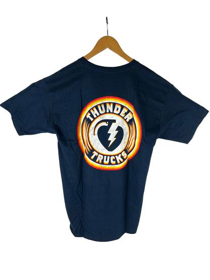 Thunder Grenade Logo Navy Orange White Large Back Print Size L S/s Vintage Shirt