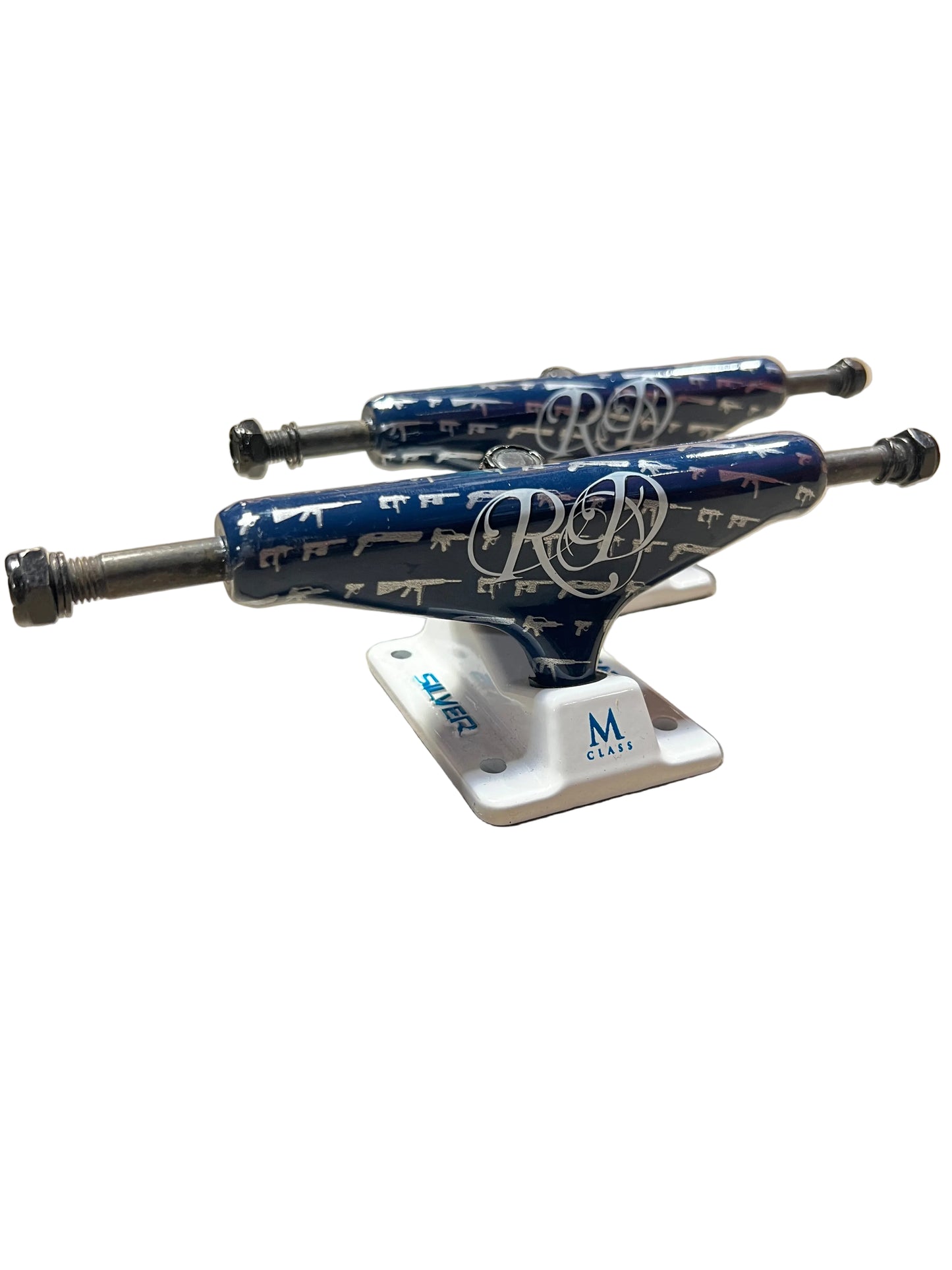 Silver Rob Dyrdek M Class Guns Italic Initials Cobalt Silver White 7.875" Axle Vintage NOS Trucks