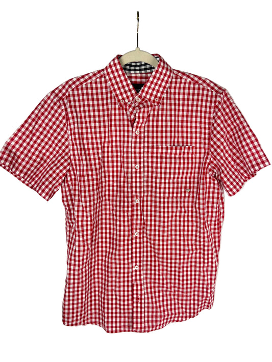 Diamond Checks Red White Metal Diamond Pin On Pocket Size M S/s Vintage Button Up Pocket Shirt