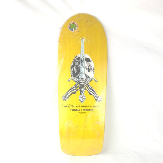 Powell Ray Bones Rodriguez Skull and Sword Yellow 10.0 Skateboard Deck