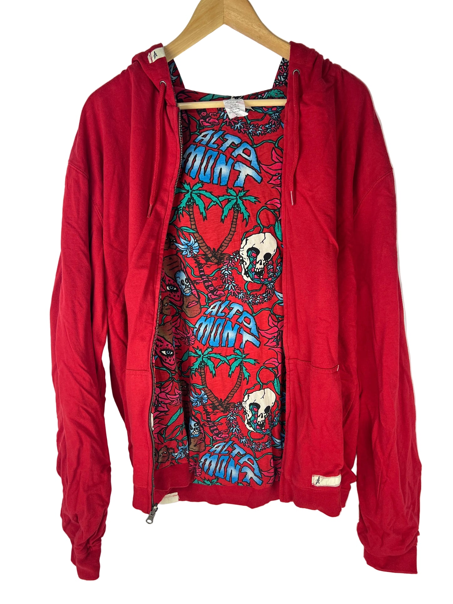 Altamont Taboo Red Multi Size XL L/s Custom Zip Fleece Reversible Hooded Sweatshirt