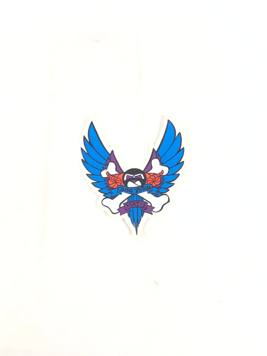 Dogtown Skates Bulldog Wings Crossbone Art By Wes Humpston Clear Blue White Purple 6" x 5" Vintage NOS Sticker