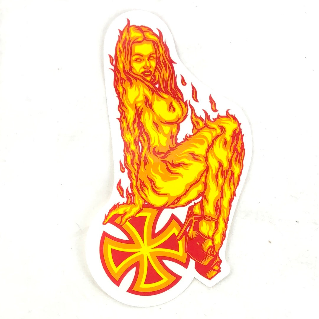 Independent "Fire Woman" White Orange 7.5" Sticker