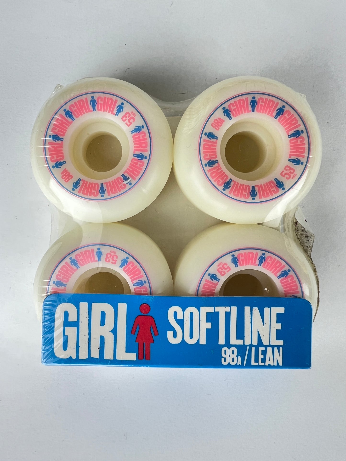 Girl Lean Softline White Pink Blue Size 53MM 98A Duro Vintage NOS Wheels