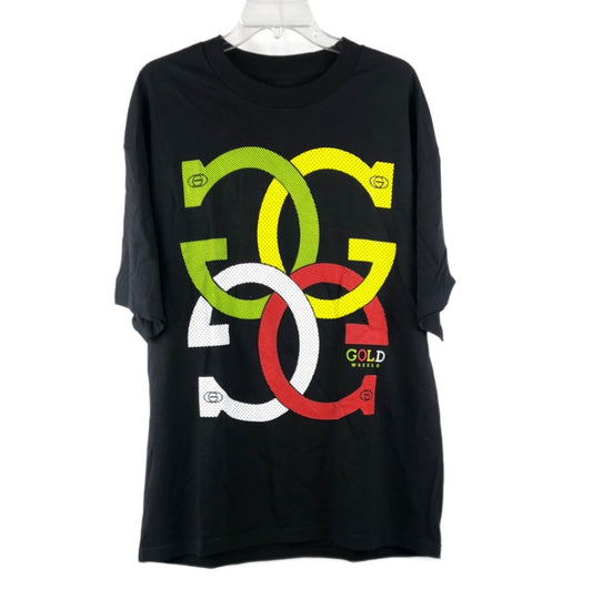 Gold Big Chest Logo Black Green Yellow White Red Size XL S/s Shirt