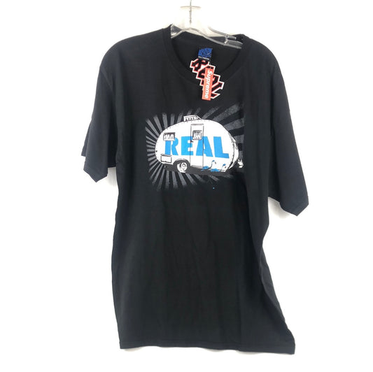 Real Trailer Chest Logo Black White Blue Size L S/s Shirt