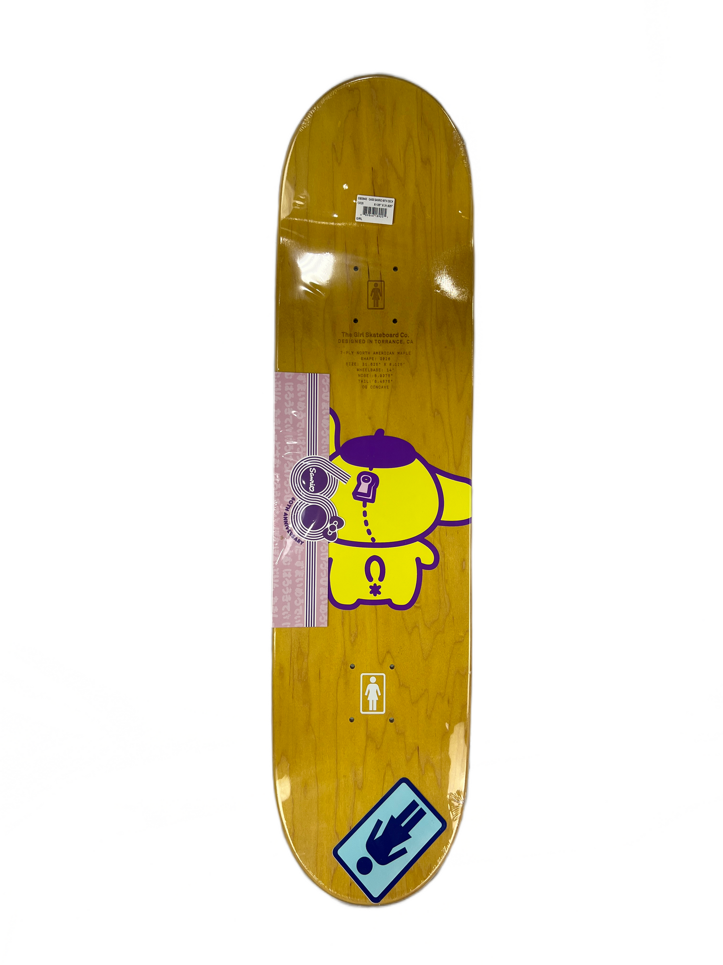 Girl Griffin Gass Sanrio 60th Anniversary Yellow Natural Woodgrain White Size 8.12" Vintage NOS Deck