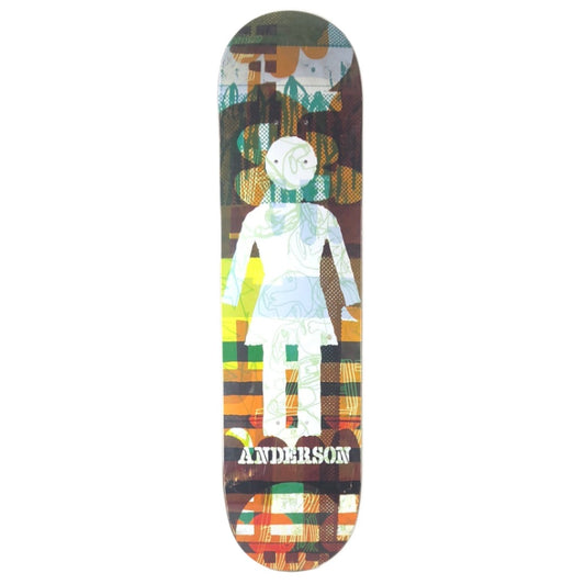 Girl Brian Anderson Girl Logo With Faces in Background Brown/Green/Yellow/White Size 8.0 Skateboard Deck