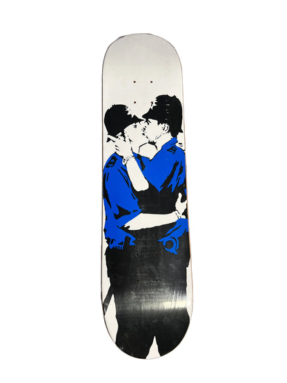 Banksy Kissing Coppers Black White Blue Size 7.625" Vintage NOS Deck