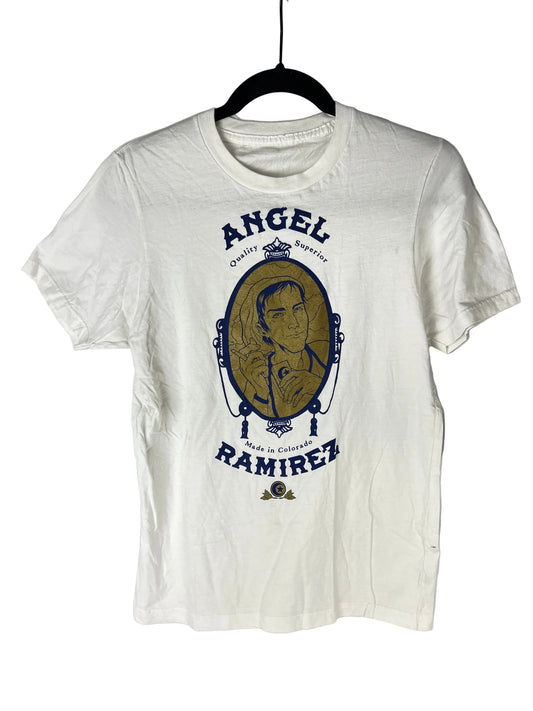 Foundation Angel Ramirez Zig-Zag Superior Quality White Blue Gold Size L S/s Vintage Shirt