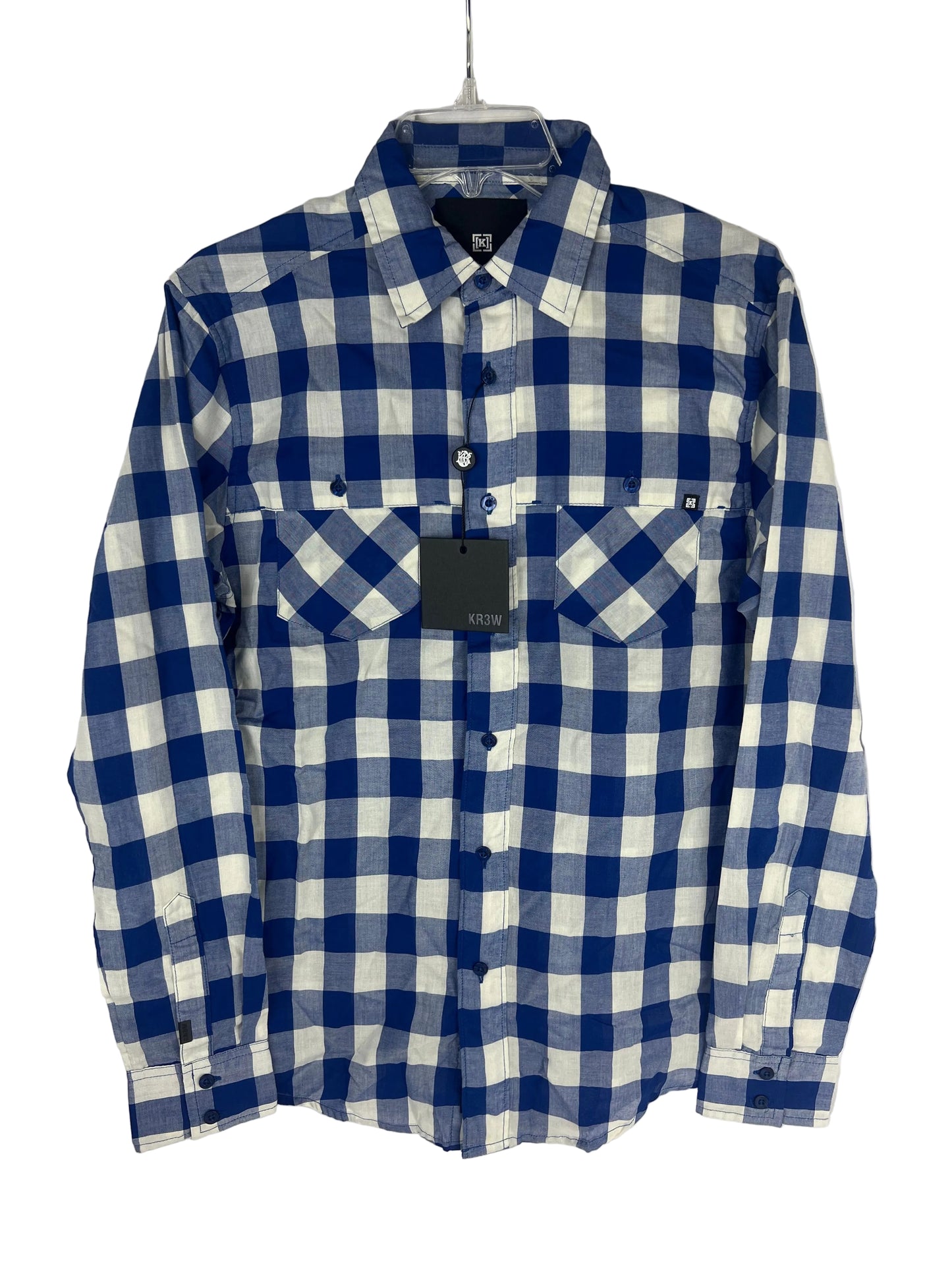 Krew KR3W Carter Woven Blue Plaid Size S L/s Vintage Button Up Woven Shirt