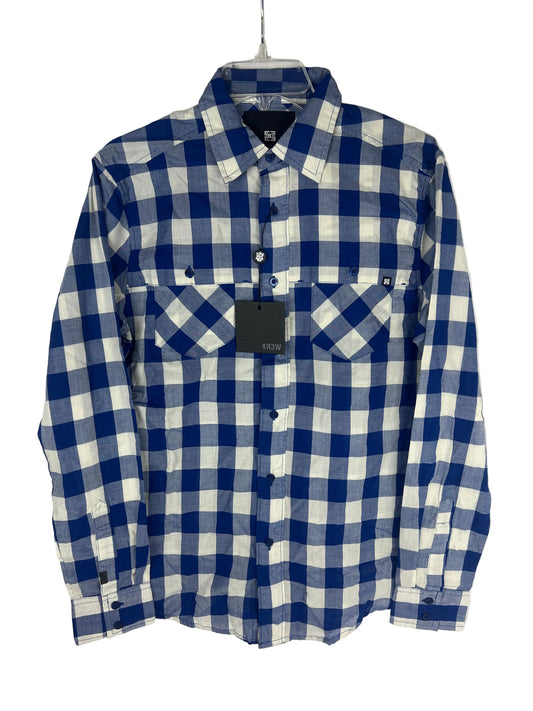 Krew KR3W Carter Woven Blue Plaid Size S L/s Vintage Button Up Woven Shirt