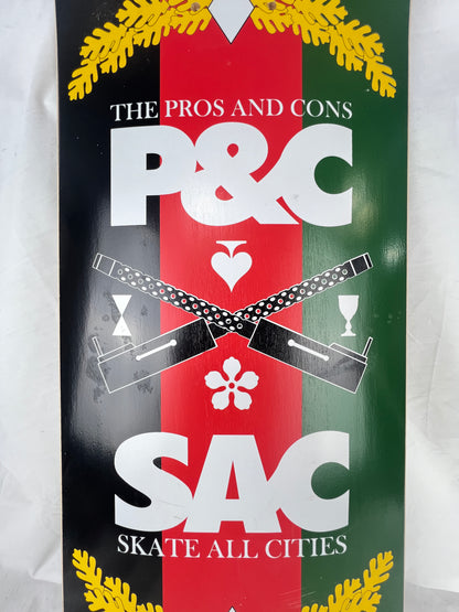P & C The Pros And Cons SAC Skate All Cities Nunchucks Limited Edition Black Red Green Vintage NOS Deck