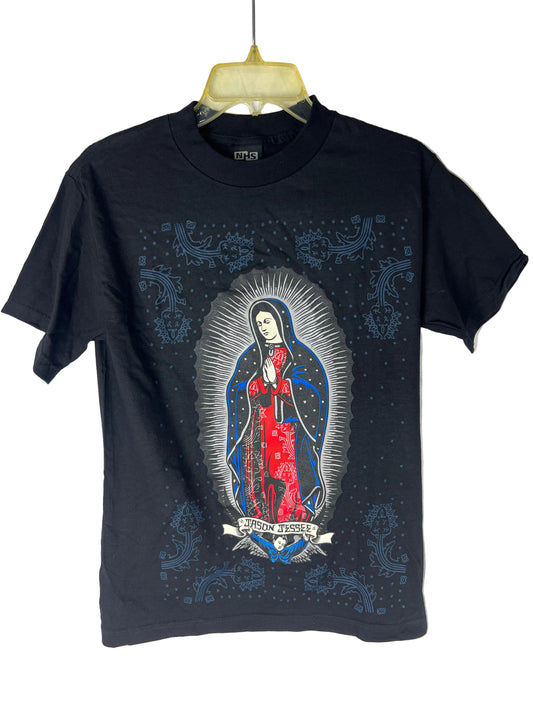 Santa Cruz Jason Jessee Lady Guadalupe Pray For Me Black Silver Multi Size S S/s Vintage Shirt