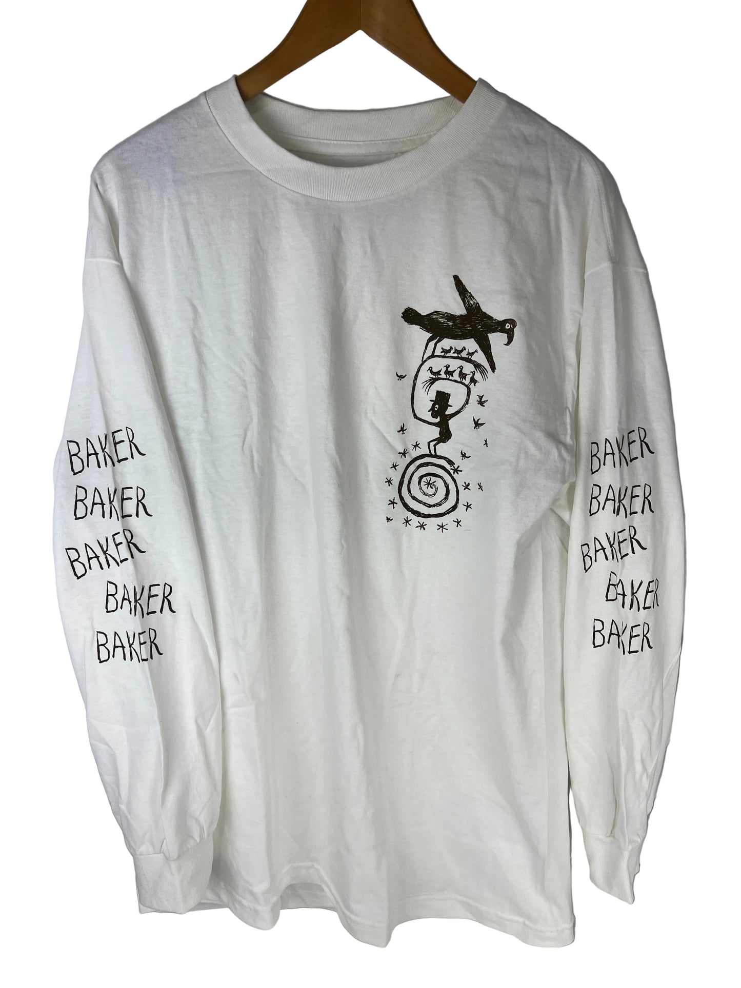 Baker Black Brown Crows Sleeve Print Logos Size L L/s Vintage Shirt