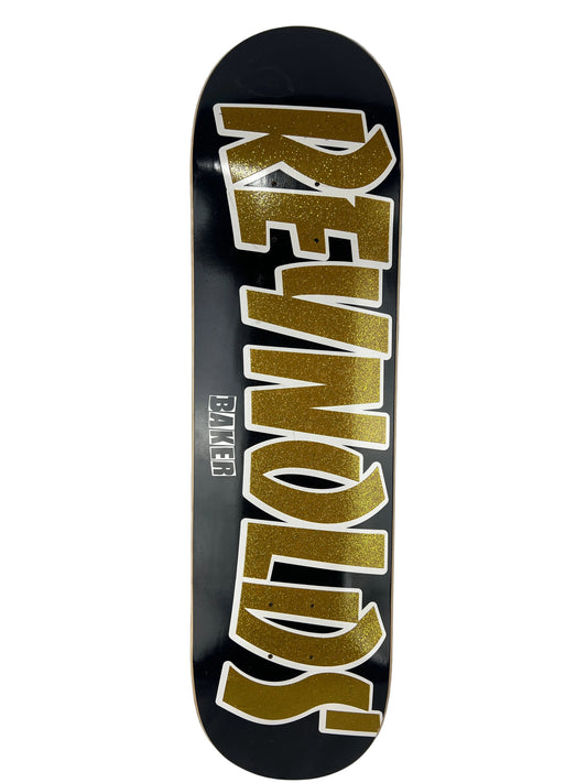 Baker Andrew Reynolds Gold Foil Thrasher Font Black Gold White Brown Striped Top Ply Size 8.125" Vintage NOS Deck