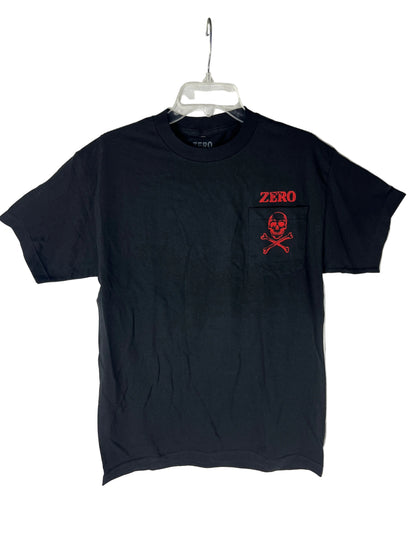 Zero Skull & Crossbones Black Red Size M S/s Vintage Pocket Shirt