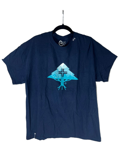 LRG Tree Logo Navy Lt Blue Teal Turquoise Size L S/s Vintage Shirt