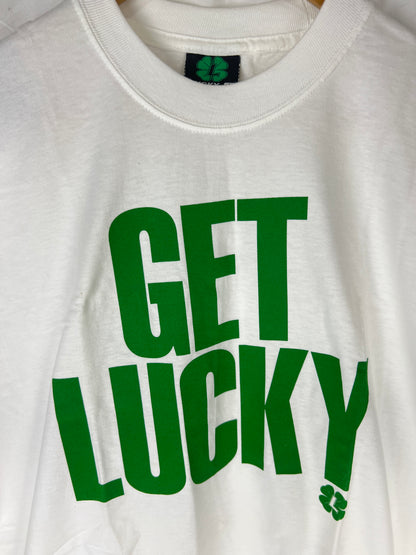 Lucky Get Lucky Clover Logo White Green Size L S/s Vintage Shirt