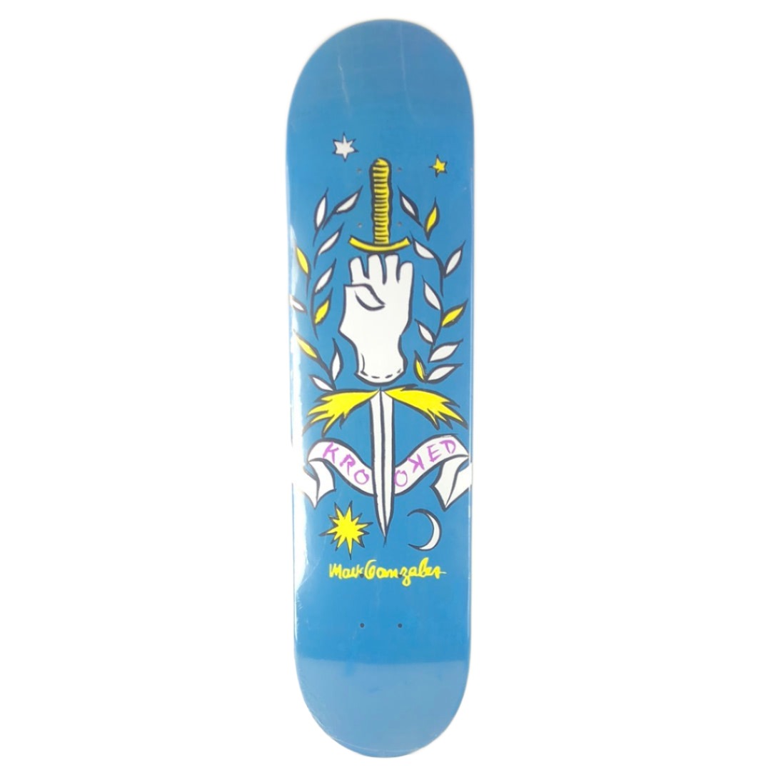 Krooked Mark Gonzales Sword Blue/White/Yellow 7.75" Skateboard Deck