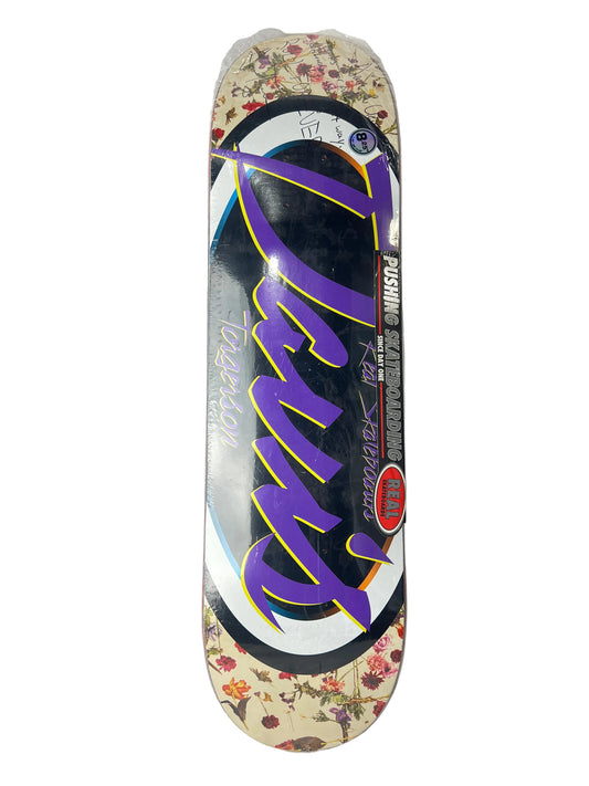 Real Davis Torgerson Autographed Oval Logo Floral Purple White Multi Size 8.25" Vintage NOS Deck