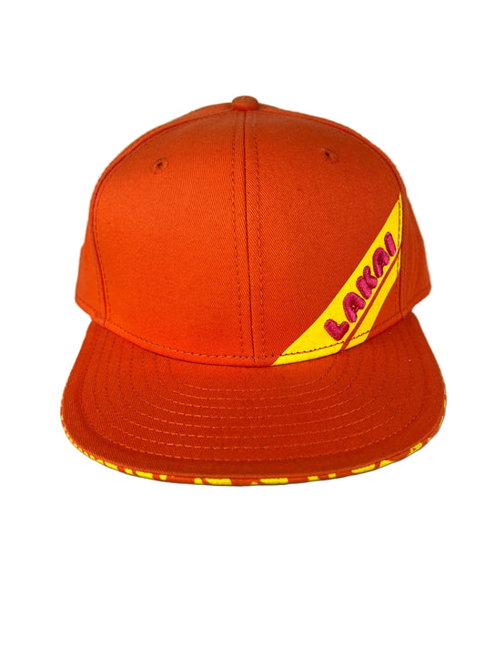 Lakai Lakai Bold Logo All Over Print Under Bill Orange Pink Yellow Size 7 1/4 Vintage Fitted Hat