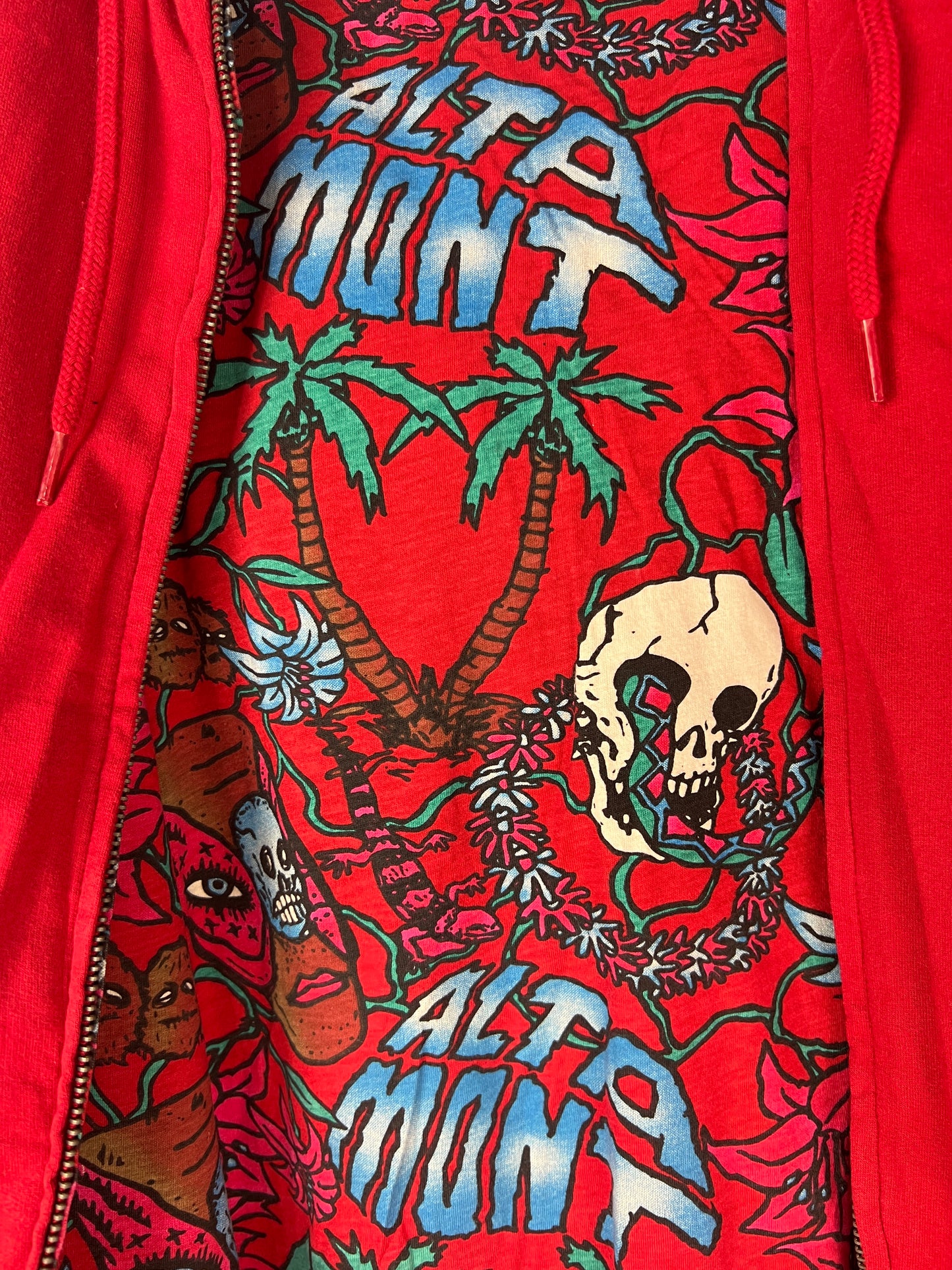 Altamont Taboo Red Multi Size XL L/s Custom Zip Fleece Reversible Hooded Sweatshirt