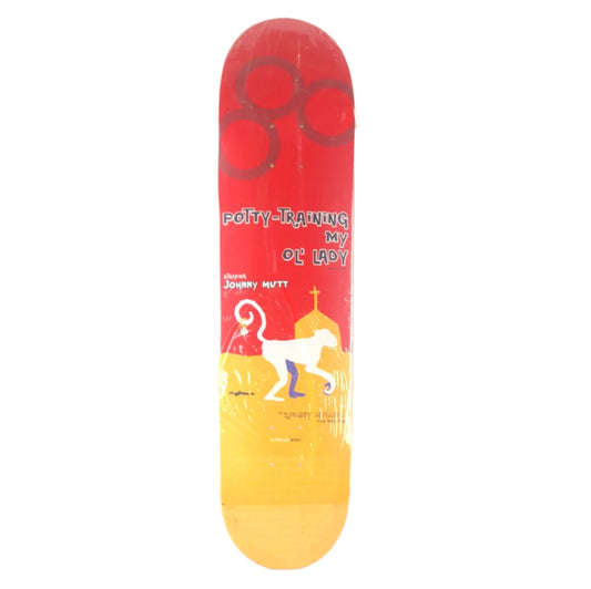 Enjoi Rodney Mullen "Potty Training My Ol' Lady" Starring Johnny Mutt Red/Orange/White/Black Size 7.75" Vintage NOS Deck