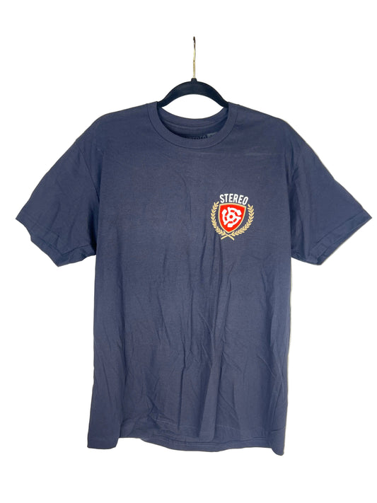 Stereo Sound Agency Stereo Coat Of Arms Navy Gold Red White Size L S/s Vintage Shirt