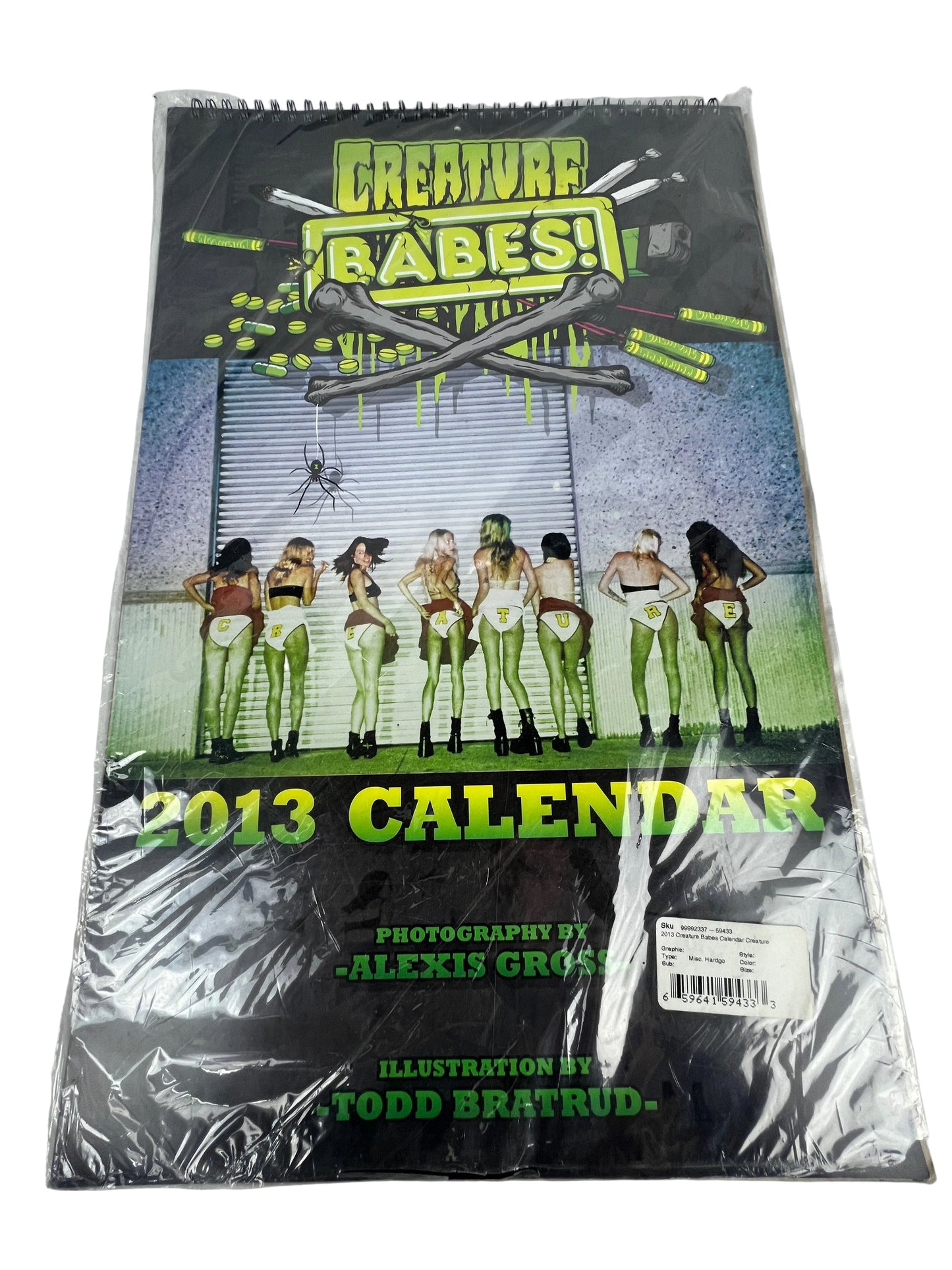Creature Babes Black Green Multi 19.3" X 12.3" Vintage Calendar 2013