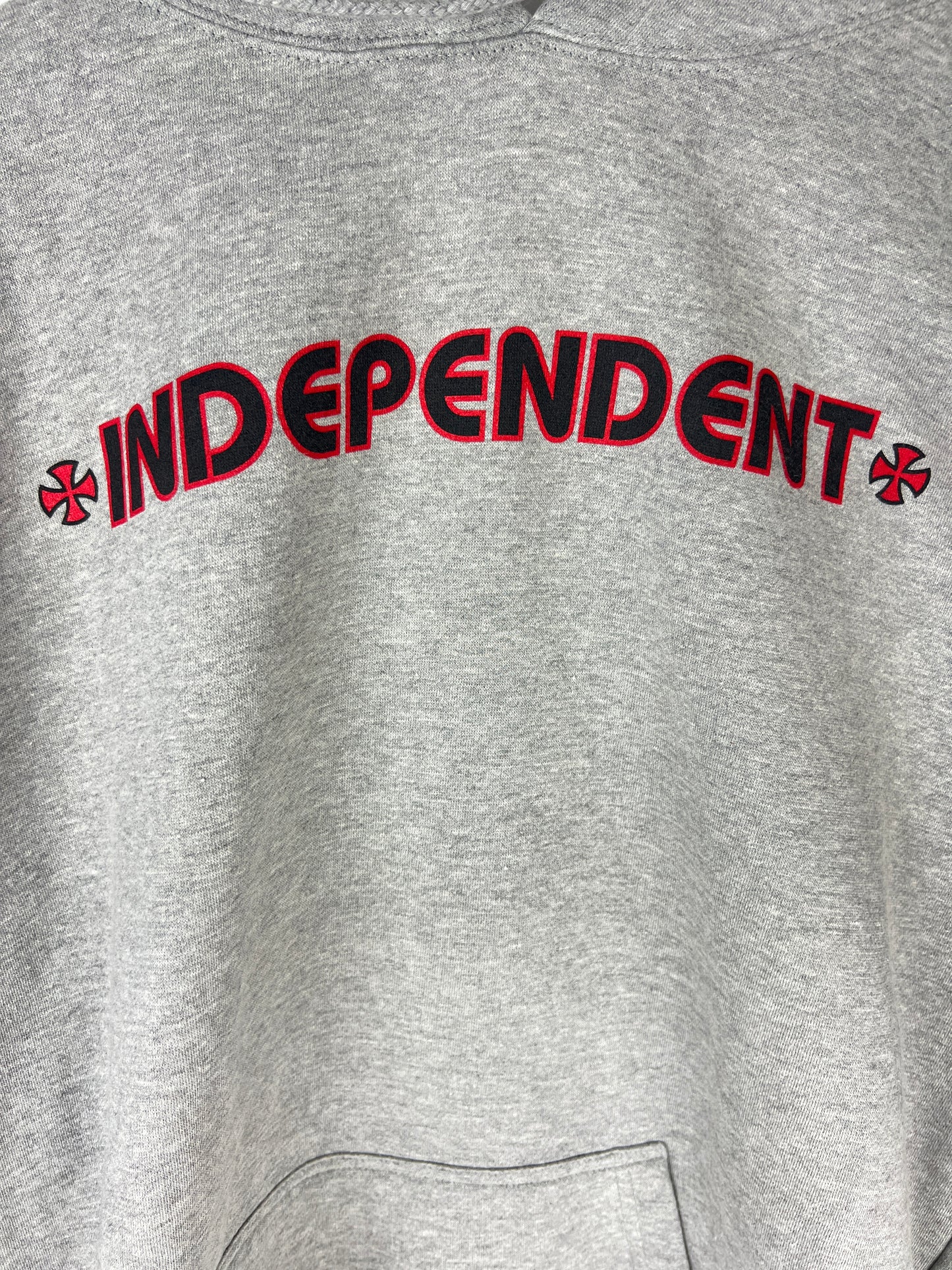 Independent Truck Co. Iron Crosses Bar Logo Front Large Iron Cross Back Heather Grey Red White Black Size L L/s Vintage Hooded Sweatshirt